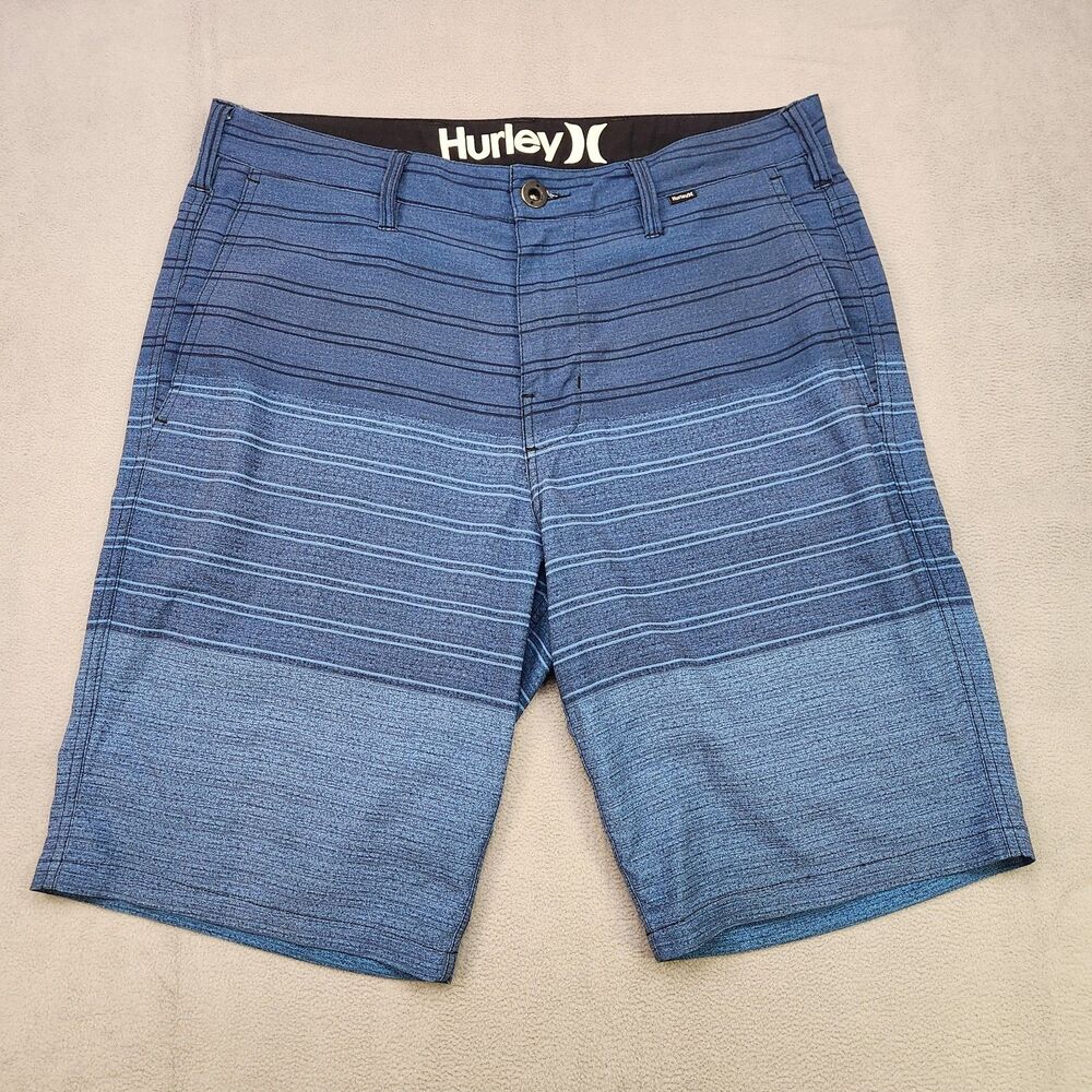 Hurley Phantom Hybrid Shorts Mens 32 Blue Striped Board Shorts Chino Stretch 11"